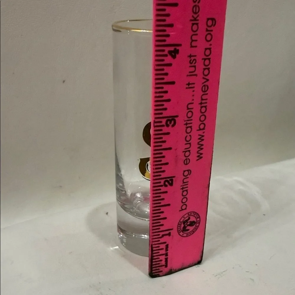 Sol Tequila Gold Rim 4 Oz Clear Shot Glass Gold Trim 4 1/4 In Tall 1 1/2 Round